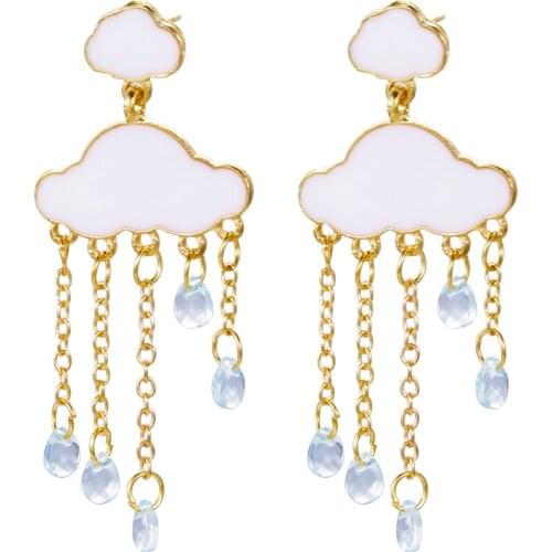 2021 Cloud Rain Creative Simple Zircon Stud Earrings For Women Girl Cute Fashion Earring With Chain Female Jewelry Gift Party