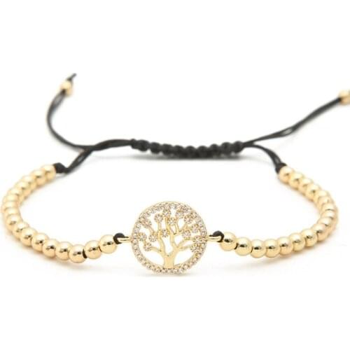 Gold silver micro pave cz Cubic Zirconia rope adjusted Copper Beads Bracelet lift tree ghs4 Charm Braided Bangles Women