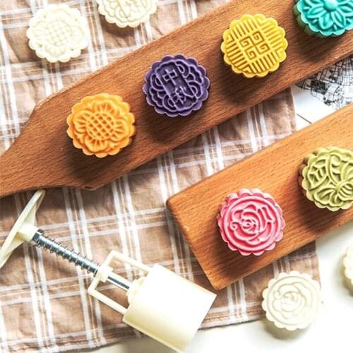 1PC Hand pressure non-stick Mid-Autumn Festival moon cake mold die for Dragon Boat Festival household baking embossing die 2021