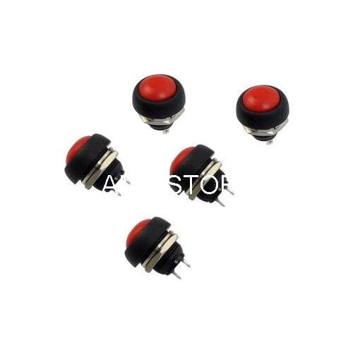 5x Red Cap Momentary Spring Return NO SPST 2 Pins Terminal PBS-33B Panel Mount Pushbutton Switch 12mm Mounting Hole AC 250V/1.5A