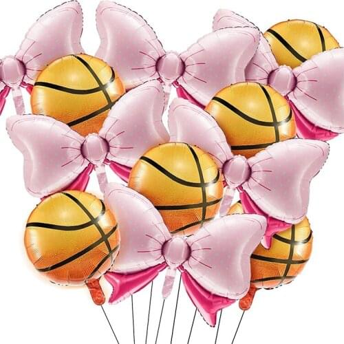 6 Pieces of Bow Balloons, Pink Balloons, Pink Balloons and 6 Pieces of Basketball Balloons for Party Decoration