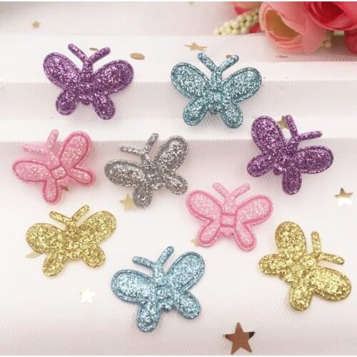 New Mix 60pcs Glitter Padded Cloth Pretty mini Butterfly Applique Wedding Patches DIY Hair Clip Accessories Craft Supplies SE178