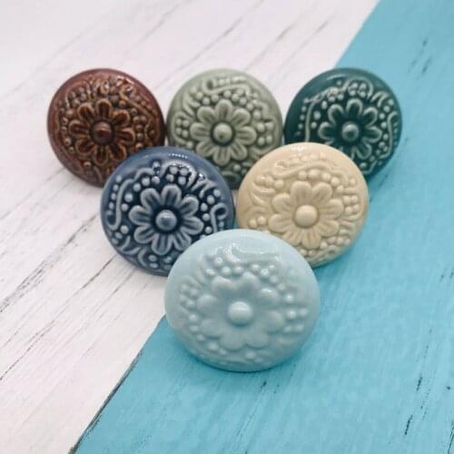 6x Vintage Porcelain Pulls Ceramic Cabinet Drawer Knobs Kids Children Wardrobe Knob Handles Dresser Closet Cupboard Round Knob