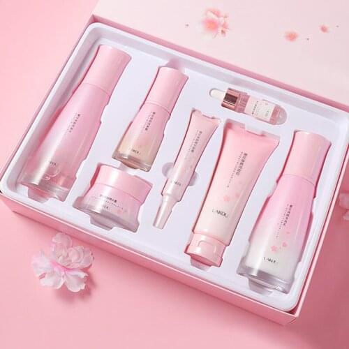 Cherry Blossoms 7Pcs Face Skin Care Cosmetics Set Repairing Anti-Aging Anti-Wrinkle Moisturizing Whitening Face Tonic Cream Gift