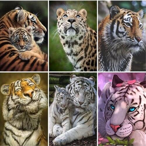 DIY Tiger 5D Diamond Painting Full Square Drill Animal Rhinestones Diamond Embroidery Cross Stitch Mosaic Wall Art Home Decor
