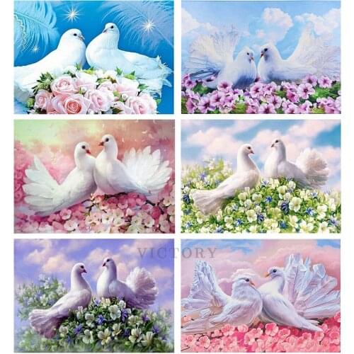 Full Square Drill 5D Diy Diamond Painting Pigeons Flower Birds Diamond Embroidery of Rhinestones Cross Stitch Home Decor Gift