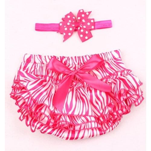 Satin Zebra Stripes Silk Bow Baby Girl Tutu Ruffled Panties Infant Baby Shorts Diaper Covers Bloomers With Matching Headband Set