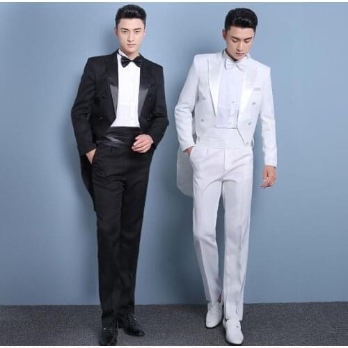 Black white 2020 new arrival fashion slim men tuxedo suit set with pants mens suits wedding groom formal dress suit + pant + tie