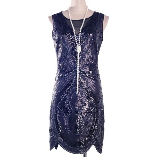 Black 1920s Vintage Sequin Cocktail Party Dress O-Neck Roaring 20s Great Gatsby Dress Gabster Fancy Costume Sleeveless Gold Blue