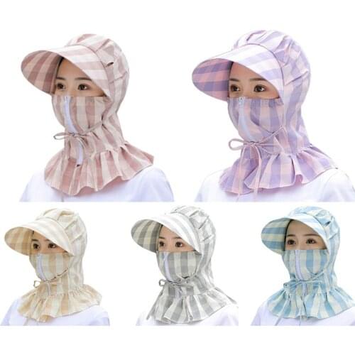 Women Anti-UV Sun Hat Multi Function Summer Hat Lady Striped Wide Brim Visor Cap Female Neck Protect Riding Hunting Hat