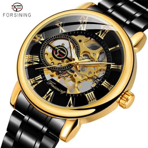 FORSINING Men Watch Top Brand Luxury Fashion Hollow Hand Winding Mechanical Watches Mens Stainless Steel Waterproof Wristwatch