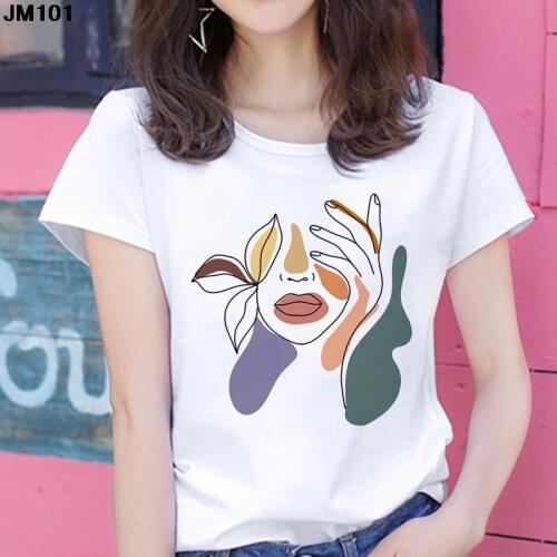 Harajuku Summer Aesthetic Print T-shirt Fashion Womens Korean Loose Tshirt Casual Short Sleeve O-neck White Tops Woman T Shirt