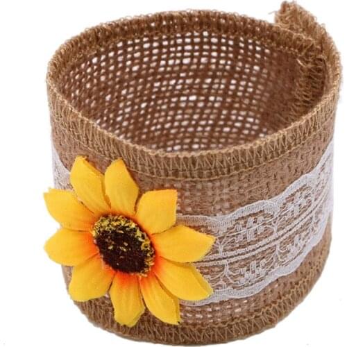 Handmade Sunflower Burlap Lace Napkin Ring Holder Rustic country Vintage Wedding Party Thanksgiving Christmas table decoration
