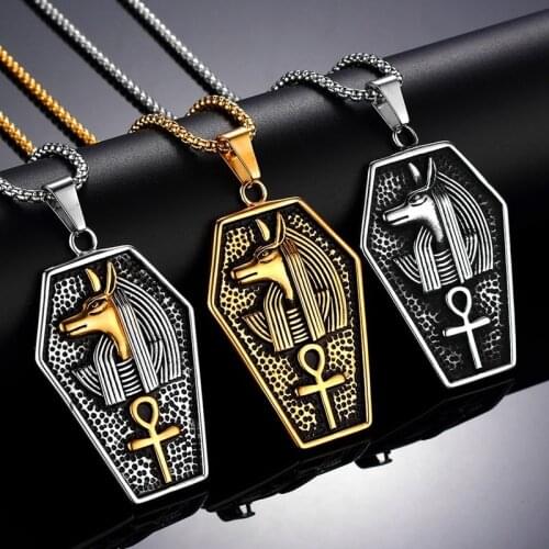 Fashionable Mens Anubis Pattern Pendant Domineering Retro Dog Head Life Sign Luxury Simple Personality Wild Necklace Party Jewe