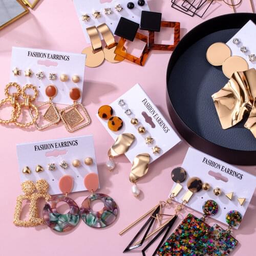 ZWC Trendy Flower Round Earrings Female Fashion Jewelry Tassel Acrylic Earrings Black Cute Geometric Dangle Drop Gold Earings