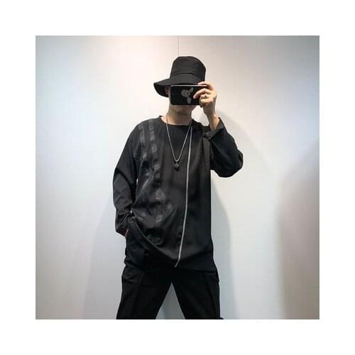 Autumn dark wind personality irregular line splice original t-shirt men fashion loose street style long sleeve t-shirt men