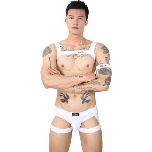 Men Halter Neck Elastic Body Chest Harness Belts with Jockstrap Thongs Bodysuit Sexy Lingerie for Night Club Costume