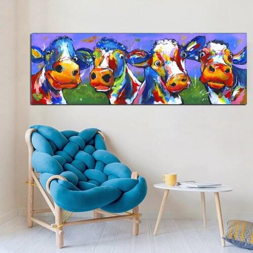 WANGART Poster Cute Cow Wall Art Decor Print Abstract Pictures Modern Canvas Print Oil Painting for Living Room Home Decor
