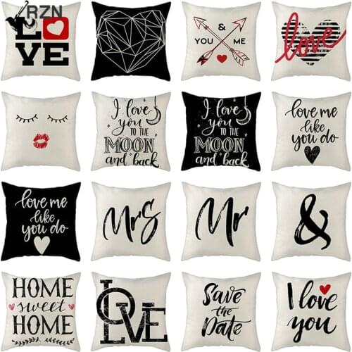 I Love You Words Cushion Cover Valentines Day Linen Pillow Cover for Home Sofa Decorative Mr & Mrs Letter Pillowcase
