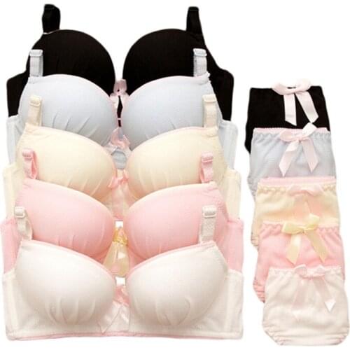 Teeange Girls Underwear Lace Bras Panties 2Pcs Sets Young Student Training Bras Wireless Cotton Teens Solid Underwear GB14