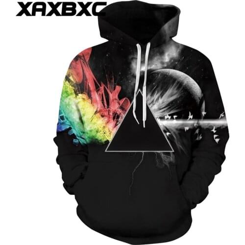 New 091 Galaxy Rainbow Moon Printed Women Jacket Hooded Femme Sweatshirt Casual Loose Men Pocket Hoodies Coat