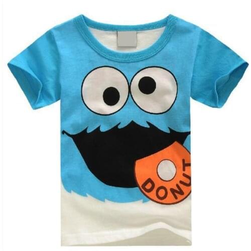 New Novelty Boys Short Sleeved T Shirts Sesame Street Donut Tee Cartoon Print Child Tops Baby Girls Clothes Children T-Shirts