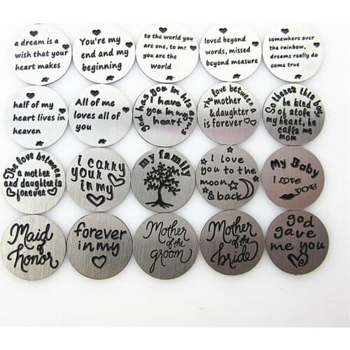 Wholesale 20pcs Mixed 22mm Stainless Steel Floating Plates Floating Locket Charms Fit 30mm Glass Living Floating Locket
