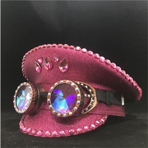 Authentic Women Pink Police Hat With Metal Classes Outdoor Performance Hat Military Hat Adult Hat 3 Size