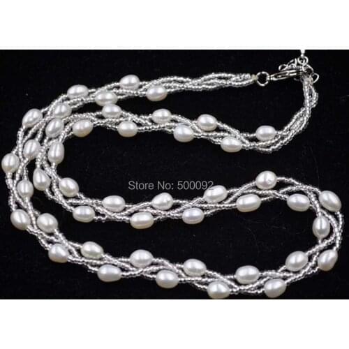 2020 Special Offer Rushed Geometric Moana Choker Overwatch 18" 3strands 5*6-7mm Rice Freshwater Pearl Necklace Free Shipping