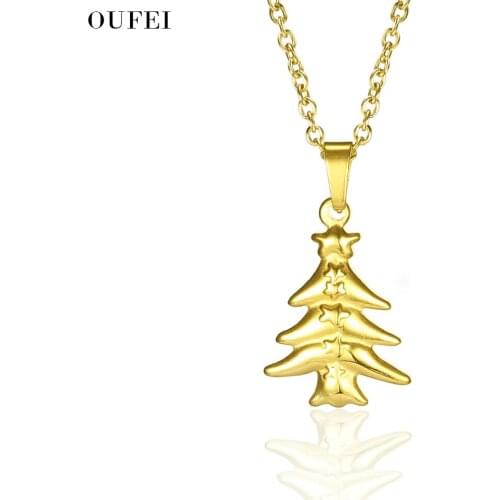 OUFEI Tree Necklace Christmas Pendant Stainless Steel Necklace Woman Boho Fashion Jewelry Unusual Accessories Holiday Gift
