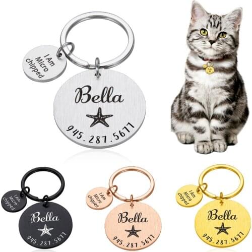 Personalized Pet ID Tag for Pet Dog Cat I Am Microchipped Dog Name Number Tag Stainless Steel Collar ID Tag Laser Engraving
