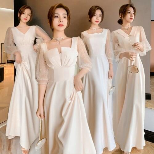 Bridesmaids Dresses Vintage V-Neck Sequined Luxury Beige Pleat Button Full Lace Tulle Floor-Length Women Wedding Party Gown E342