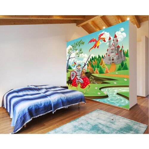 Custom childrens Wallcoverings,Brave Knight,Castle and Dragon,cartoon photos for bedroom boy girl room wall wallpaper