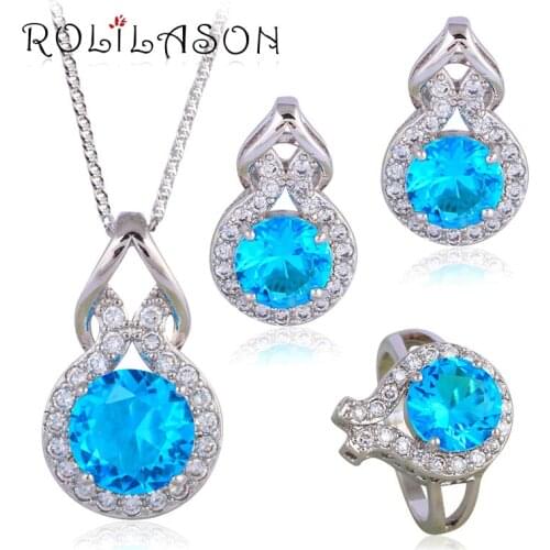 Silver plated stamped Clip Earrings Necklace Pendant rings Anniversary Rainbow AAA CZ Fashion Jewelry Set for women JS623