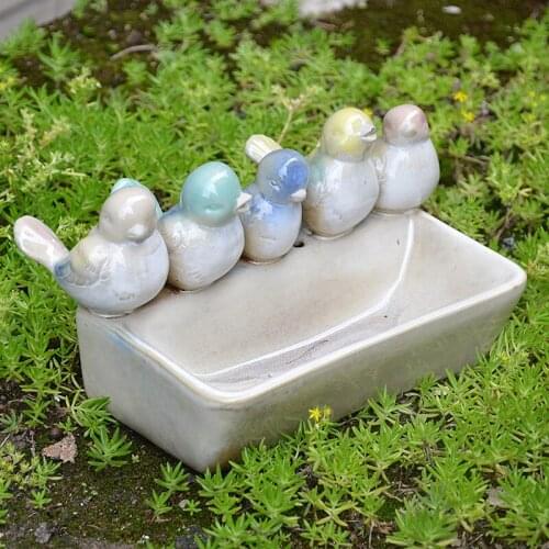Rectangle Five Birds Ceramic Bird Feeder European Home Garden Tabletop Decor Cream Green Blue Yellow Pink Birds Jewelry Holder