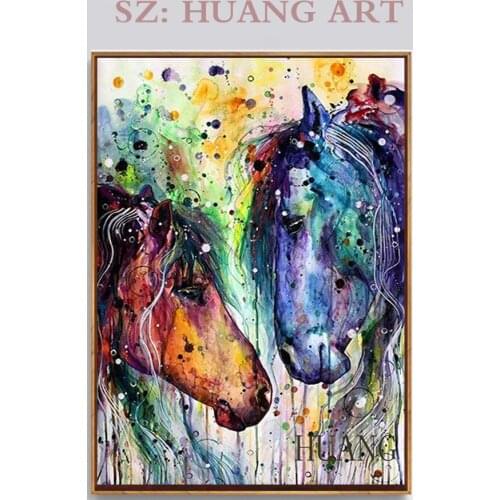 Hand draw colorful water Animals horse oil painting decorative household decorates wall sofa of the sitting room porch