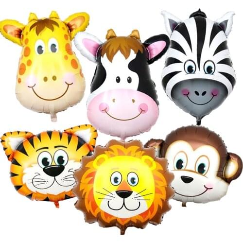 Mini 6pcs/lot animal head balloons Lion tiger giraffe zebra monkey cow foil balloon for baby shower birthday party decoration