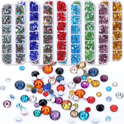12 Grid Shining Mix Size Glass Crystal Diamonds 3D Rhinestone Flatback Crystal Clean AB glitter Nail Art Rhinestones Decorations