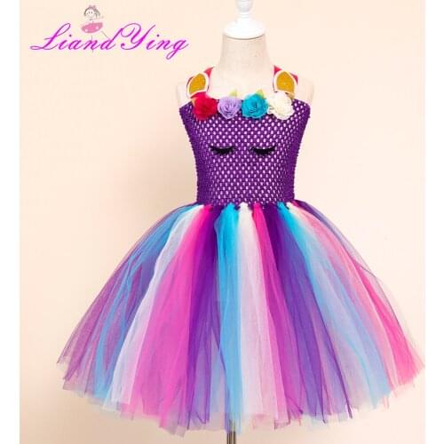 Unicorn Party Tutu Dress Princess Baby Girls Dresses For Girls Cosplay Flower Rainbow Birthday Dress Halloween Costume