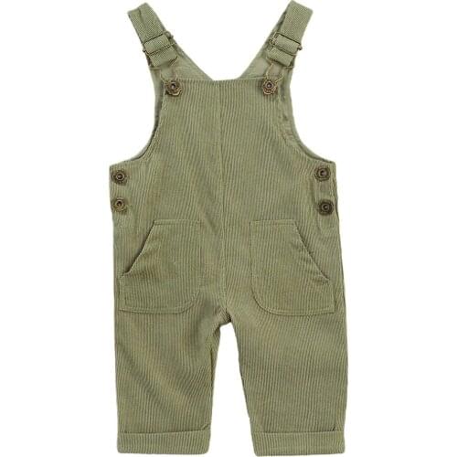 Infant Baby Boys Girls Corduroy Suspender Pants with Buttons Loose Solid Pockets Trousers Toddler Adjustable Buckle Outfit 0-24M