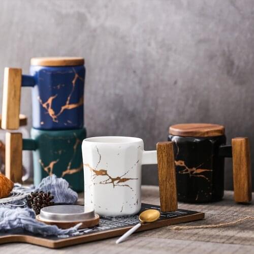 High-quality personalized Bailiwang series creative wooden handle wooden lid ceramic Cup Office Cup lovers Cup milk Cup