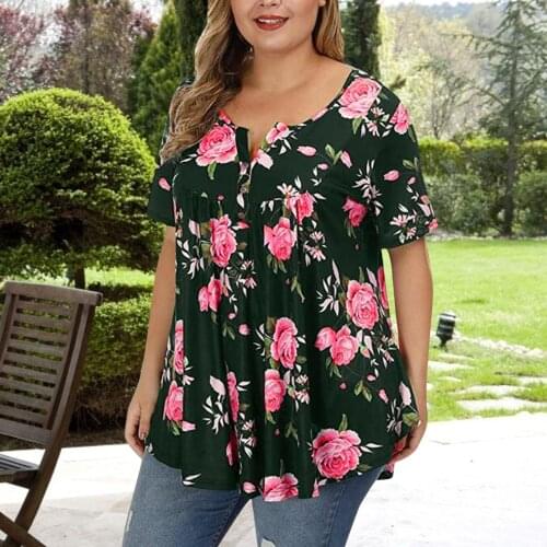 Plus Size Flower Print Tops Womens Casual Floral Blouse V Neck Button Up Tunic Top Ruffle Flowy Tee Shirt Large size Tunics