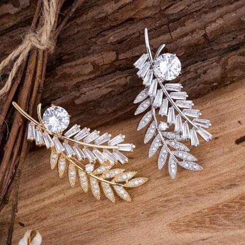 Crystal Rhinestone Leaf Brooch Silver Plated and Gold Color Metal Women Fashion Leaf Pin Jewelry Brooches Party Wedding Gift