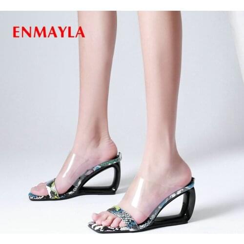 ENMAYLA Summer Outside Women Slippers Animal Prints PU Platform Wedges High Heels Women Shoes Basic Serpentine Womens Shoes