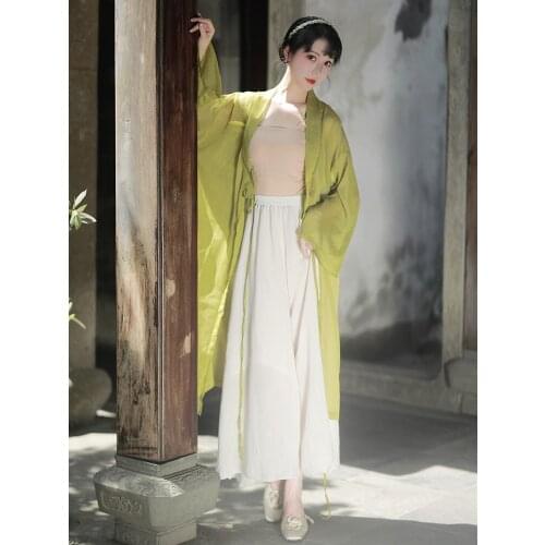 Womens Summer Chinese Style Retro Suit Long Sleeved Cardigan+Sexy Sling Top+Cotton+Linen Loose Wide-leg Pants Comfortable Suit