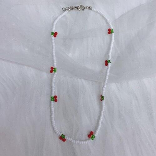 Women Bohemian Jewelry Resin Bead Choker Cute Black White Cherry Pendant Necklace Chockers Bijoux Femme