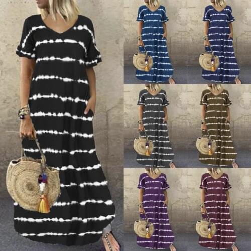 Summer Irregular Stripe Plus Size Maxi Dress For Fashion Women Dresses 2020 pocket Sexy Long Tie dye print Dress 5xl Women Robe
