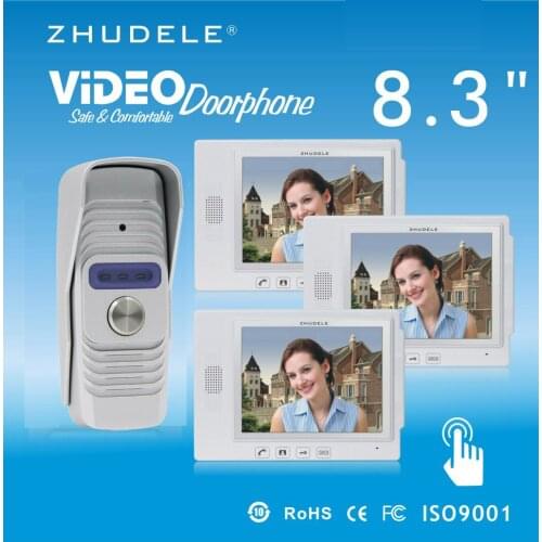 ZHUDELE Top quality 8.3" Display Wired Video Door Phone Touch Key Doorbell Intercom & IR 700TVL HD Home Security CCD Camera 1V3