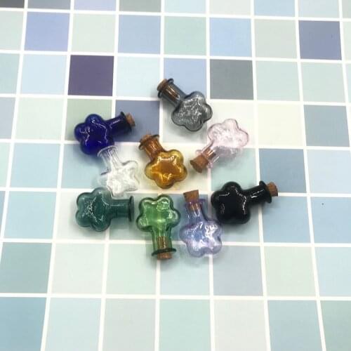 1pcs Rainbow/Gray/Green/Blue/Pink/Purple/Black/Coffee/Clear Flower Shape Mini Glass Bottles With Cork Stopper Tiny Vials Jars