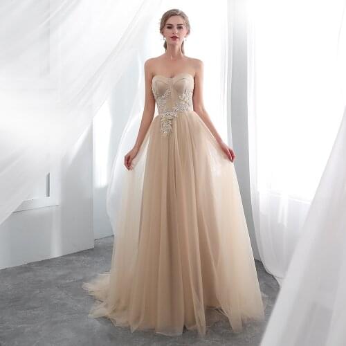 2021 Affordable Charming Champagne Sweetheart Prom Gowns Long Lace Up Back Appliqued Evening Dresses Sweep Train платье